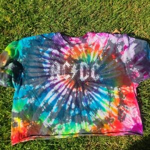 Hand tie dyed "ACDC" cropped t shirt
